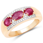 1.12 ctw. Genuine Ruby and 0.09 ctw. White Diamond 3-Stone Ring in 14K Yellow Gold