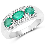 1.04 ctw. Genuine Emerald and 0.09 ctw. White Diamond 3-Stone Ring in 14K White Gold