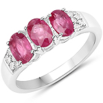 1.56 ctw. Genuine Ruby and 0.10 ctw. White Diamond 3-Stone Ring in 14K White Gold