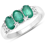 1.32 ctw. Genuine Emerald and 0.10 ctw. White Diamond 3-Stone Ring in 14K White Gold