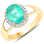 1.65 ctw. Genuine Emerald and 0.22 ctw. White Diamond Halo Ring in 14K Yellow Gold