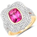1.94 ctw. Genuine Rubellite and 0.53 ctw. White Diamond Statement Ring in 14K Yellow Gold