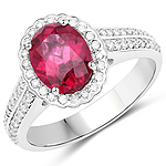 1.76 ctw. Genuine Rubellite and 0.42 ctw. White Diamond Cocktail Ring in 14K White Gold