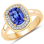 1.40 ctw. Genuine Tanzanite and 0.12 ctw. White Diamond Cocktail Ring in 14K Yellow Gold