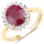 1.60 ctw. Genuine Ruby and 0.10 ctw. White Diamond Halo Ring in 14K Yellow Gold
