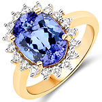 3.67 ctw. Genuine Tanzanite and 0.45 ctw. White Diamond Cocktail Ring in 14K Yellow Gold