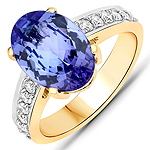 3.70 ctw. Genuine Tanzanite and 0.36 ctw. White Diamond Cocktail Ring in 14K Yellow Gold