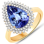 3.92 ctw. Genuine Tanzanite and 0.39 ctw. White Diamond Cocktail Ring in 14K Yellow Gold