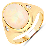2.89 ctw. Genuine Ehiopian Opal and 0.14 ctw. White Diamond Cocktail Ring in 14K Yellow Gold