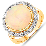 6.84 ctw. Genuine Ehiopian Opal and 0.32 ctw. White Diamond Halo Ring in 14K Yellow Gold