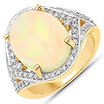 5.66 ctw. Genuine Ehiopian Opal and 0.44 ctw. White Diamond Bridge Ring in 14K Yellow Gold