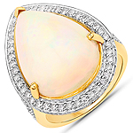 6.97 ctw. Genuine Ehiopian Opal and 0.69 ctw. White Diamond Halo Ring in 14K Yellow Gold