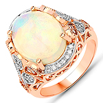 4.50 ctw. Genuine Ehiopian Opal and 0.48 ctw. White Diamond Statement Ring in 14K Rose Gold