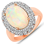 3.21 ctw. Genuine Ehiopian Opal and 0.36 ctw. White Diamond Cocktail Ring in 14K Rose Gold