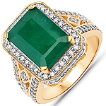 4.50 ctw. Genuine Emerald and 0.89 ctw. White Diamond Halo Ring in 14K Yellow Gold
