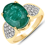 6.50 ctw. Genuine Emerald and 0.52 ctw. White Diamond Cocktail Ring in 14K Yellow Gold