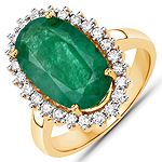 5.50 ctw. Genuine Emerald and 0.56 ctw. White Diamond Halo Ring in 14K Yellow Gold