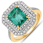 2.60 ctw. Genuine Emerald and 0.70 ctw. White Diamond Halo Ring in 18K Yellow Gold