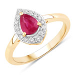 0.92 Carat Genuine Ruby and White Diamond 14K Yellow Gold Ring