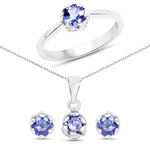 1.40 ct. tw. Genuine Tanzanite Jewelry Set In Sterling Silver