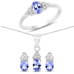 1.66 ct. tw. Genuine Tanzanite And White Topaz Jewelry Set In Sterling Silver
