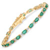 4.37 Carat Genuine Zambian Emerald and White Diamond 14K Yellow Gold Bracelet