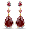 18K Yellow Gold Plated 38.44 Carat Dyed Ruby and White Topaz .925 Sterling Silver Earrings