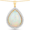 27.31 Carat Genuine Ethiopian Opal and White Diamond 14K Yellow Gold Pendant