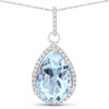 3.14 Carat Genuine Aquamarine And White Diamond 10K White Gold Pendant