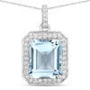 4.19 Carat Genuine Aquamarine and White Diamond 14K White Gold Pendant