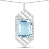 8.65 Carat Genuine Aquamarine and White Diamond 14K White Gold Pendant