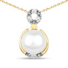 14K Yellow Gold Plated 2.03 Carat Genuine Pearl and White Cubic Zirconia .925 Sterling Silver Pendant