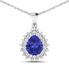 0.81 ctw. Genuine White Diamond Semi-Mounting Halo Pendant in 14K White Gold - holds 11x9mm Pear Gemstone with Tanzanite Pears 11x9mm