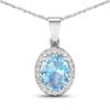 0.22 ctw. Genuine White Diamond Semi-Mounting Halo Pendant in 14K White Gold - holds 9x7mm Oval Gemstone with Aquamarine Oval 9x7mm