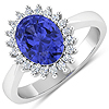 0.19 ctw. Genuine White Diamond Semi-Mounting Halo Ring in 14K White Gold - holds 8x6mm Oval Gemstone with Tanzanite Oval 8x6mm