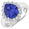 0.48 ctw. Genuine White Diamond Semi-Mounting Halo Ring in 14K White Gold - holds 11x9mm Pear Gemstone with Tanzanite Pears 11x9mm