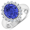 0.54 ctw. Genuine White Diamond Semi-Mounting Halo Ring in 14K White Gold - holds 11x9mm Oval Gemstone with Tanzanite Oval 11x9mm