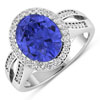 0.39 ctw. Genuine White Diamond Semi-Mounting Halo Ring in 14K White Gold - holds 11x9mm Oval Gemstone with Tanzanite Oval 11x9mm