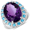 8.18 Carat Genuine Amethyst, Apatite and White Topaz .925 Sterling Silver Ring