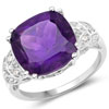 5.87 Carat Genuine Amethyst and White Diamond .925 Sterling Silver Ring