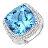13.34 Carat Genuine Aquamarine and White Diamond 14K White Gold Ring