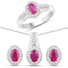 2.46 Carat Genuine Ruby and White Topaz .925 Sterling Silver 3 Piece Jewelry Set (Ring, Earrings, and Pendant w/ Chain)