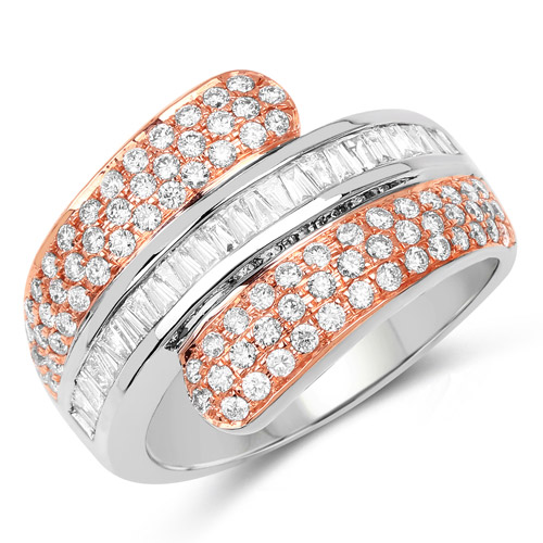 Diamond-0.99 Carat Genuine White Diamond 14K White & Rose Gold Ring (G-H Color, SI1-SI2 Clarity)