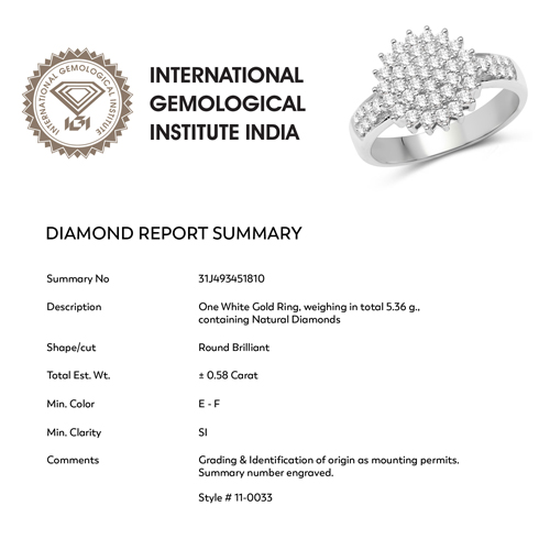 0.58 Carat Genuine White Diamond 14K White Gold Ring (E-F Color, SI1-SI2 Clarity)