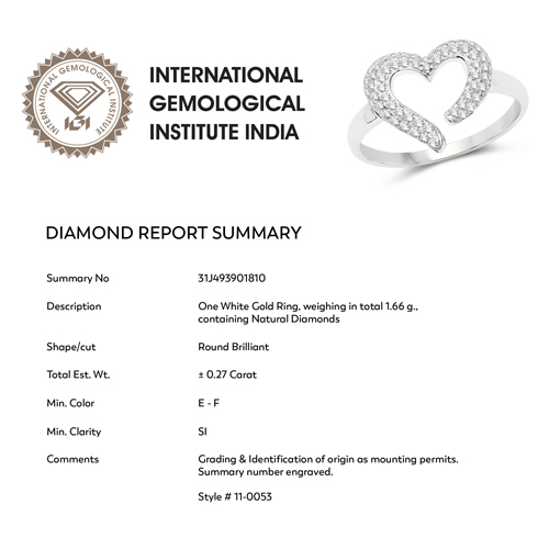 0.27 Carat Genuine White Diamond 14K White Gold Ring (E-F Color, SI1-SI2 Clarity)