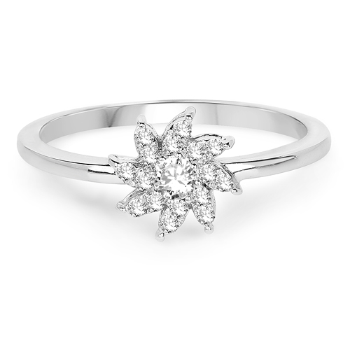 0.18 Carat Genuine White Diamond 14K White Gold Ring (E-F-G Color, SI Clarity)