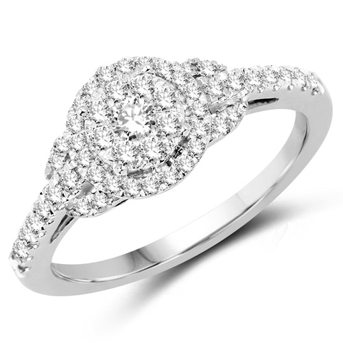 Diamond-0.46 Carat Genuine White Diamond 14K White Gold Ring (G-H Color, SI1-SI2 Clarity)
