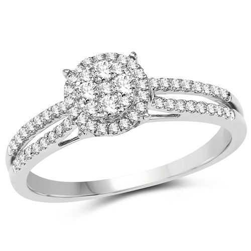 Diamond-0.44 Carat Genuine White Diamond 14K White Gold Ring (G-H Color, SI1-SI2 Clarity)