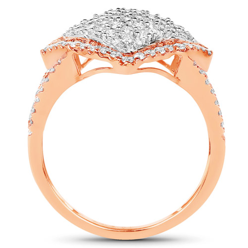 1.09 Carat Genuine White Diamond 14K White & Rose Gold Ring (G-H Color, SI1-SI2 Clarity)
