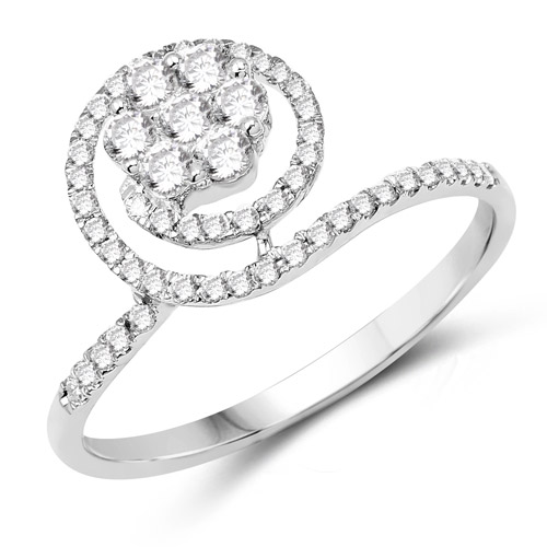Diamond-0.48 Carat Genuine White Diamond 14K White Gold Ring (G-H Color, SI1-SI2 Clarity)